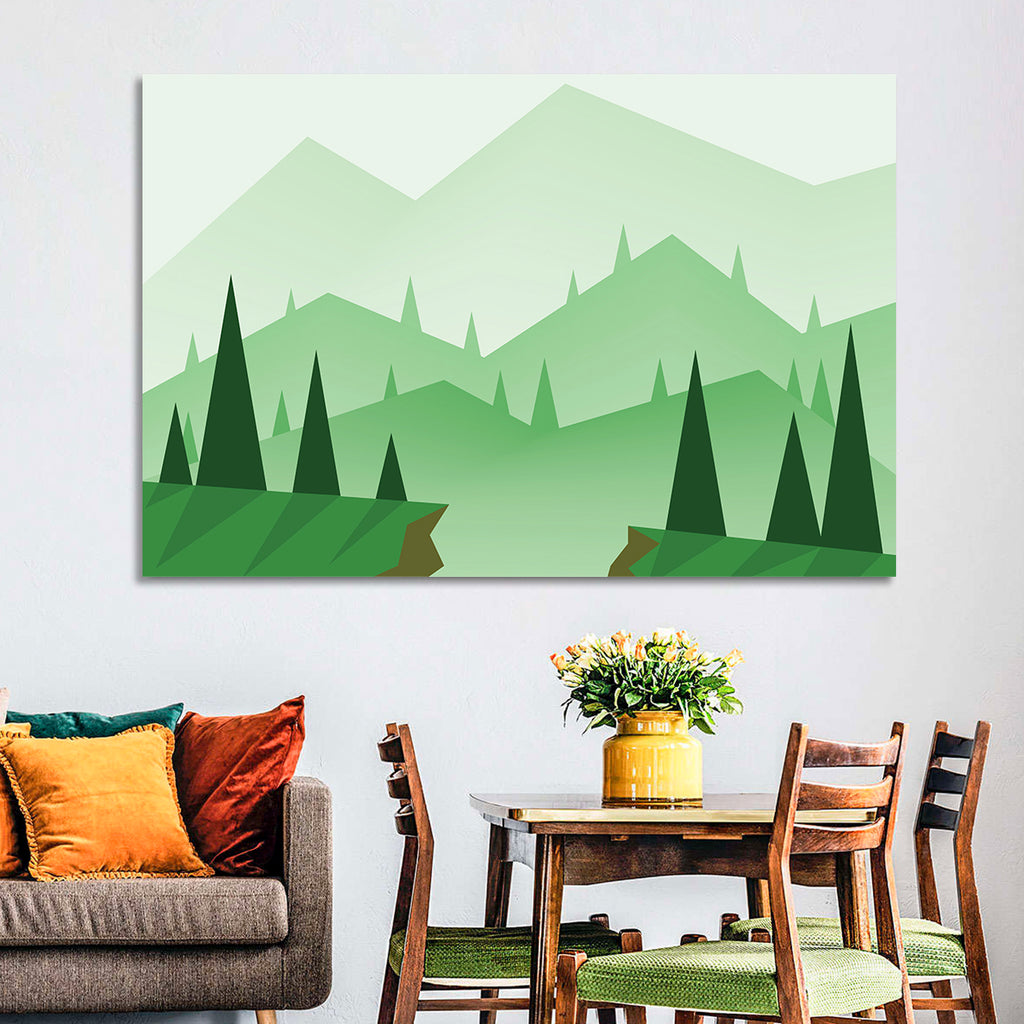 Misty Green Hills Illustration Wall Art