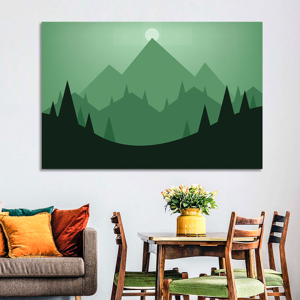 Geometric Mountain Sunset Illustration Wall Art