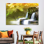 Sunlit Forest Waterfall Wall Art