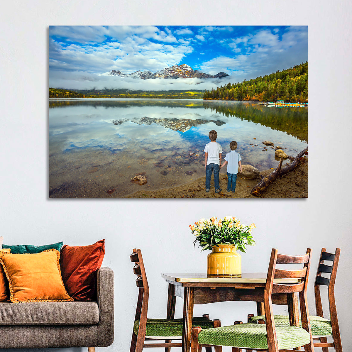 Pyramid Lake Reflection Wall Art in a room, landscape