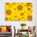 Sunflower Field Close-up in Yellow Wall Art