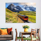 Red Alpine Train at Eiger Wall Art