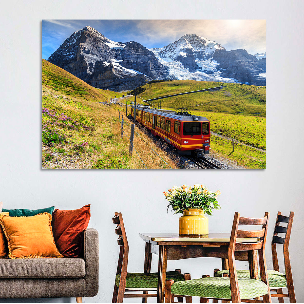 Red Alpine Train at Eiger Wall Art