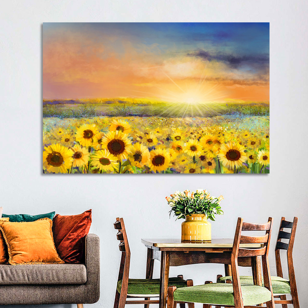 Sunburst Over Sunflower Field Wall Art