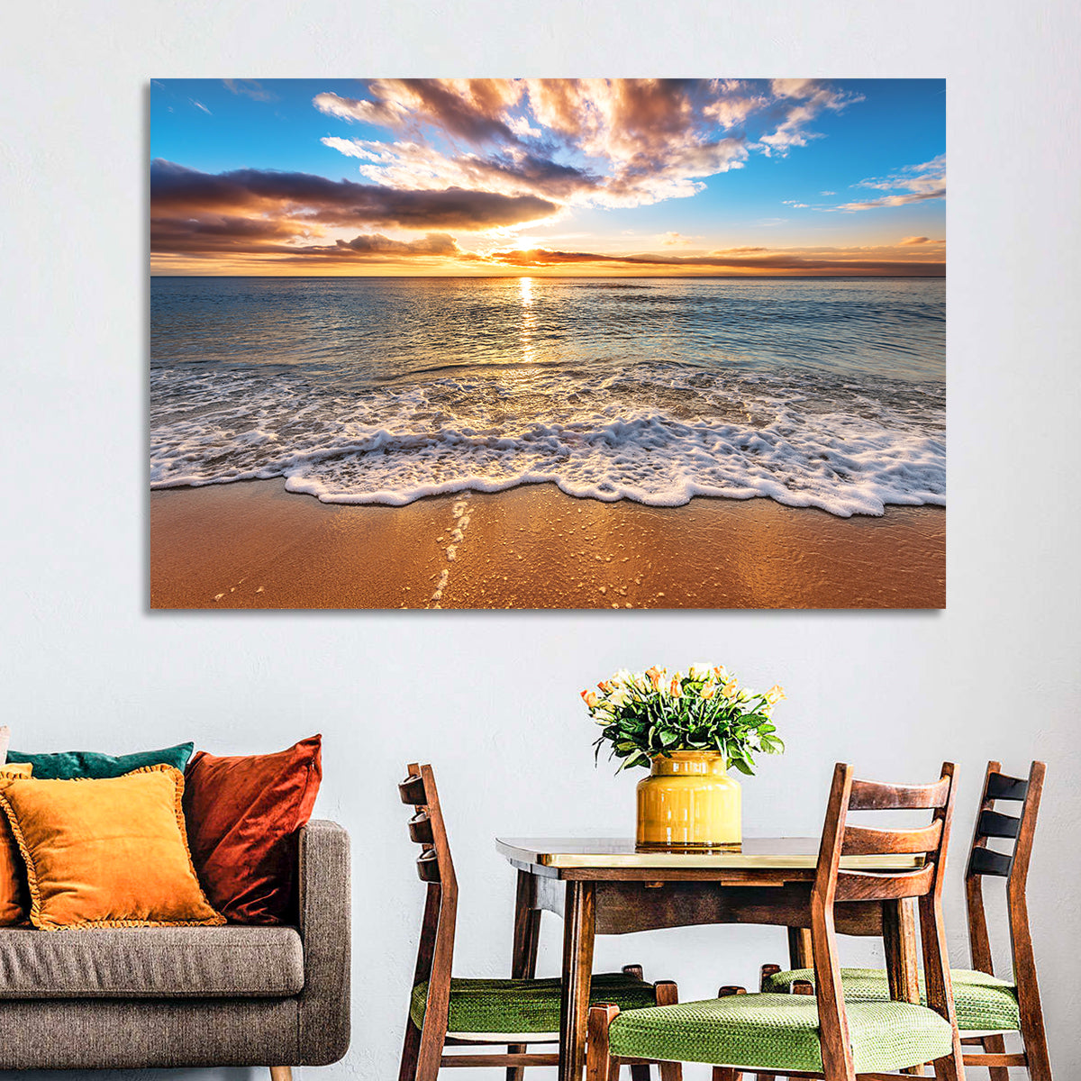 Golden Beach Sunrise Wall Art in a room, landscape