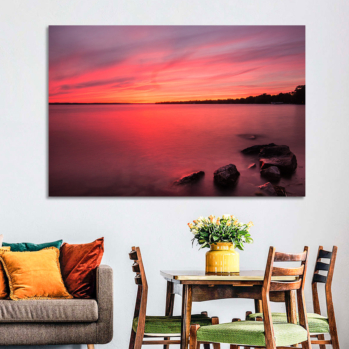 Lake Simcoe Sunset Wall Art in a room, landscape