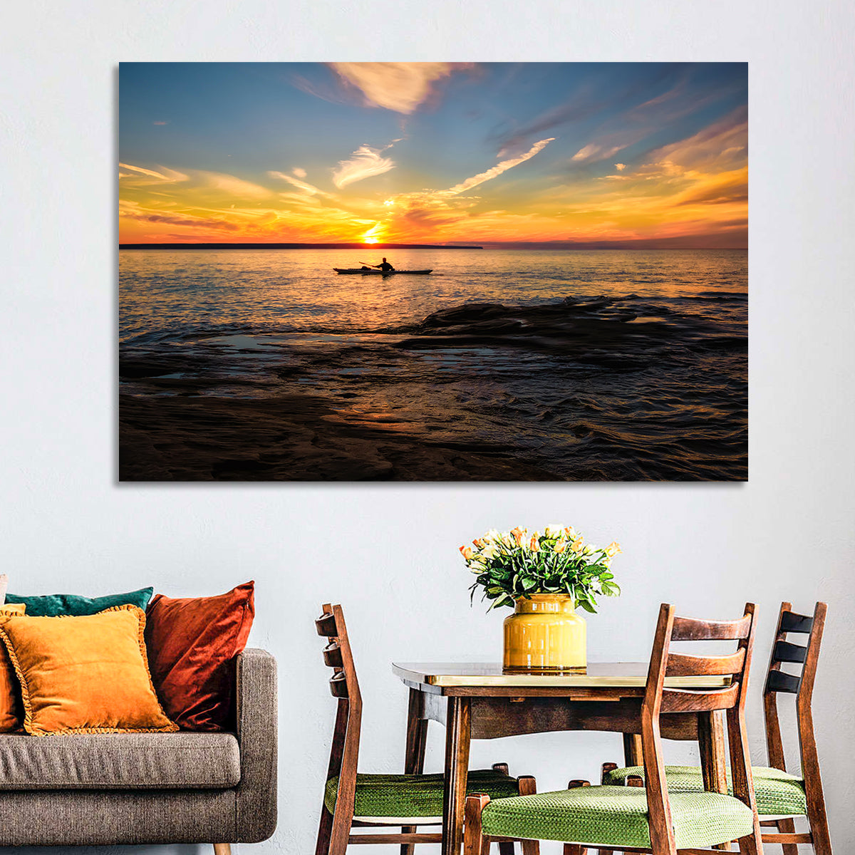 Lake Superior Sunset Wall Art in a room, landscape