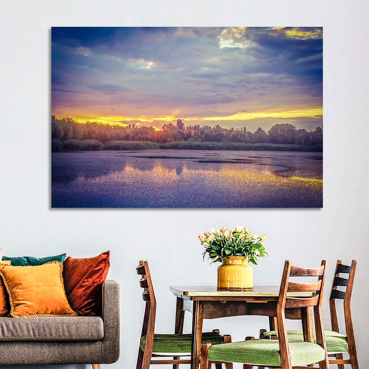Danube Delta Golden Sunset Wall Art in a room, landscape