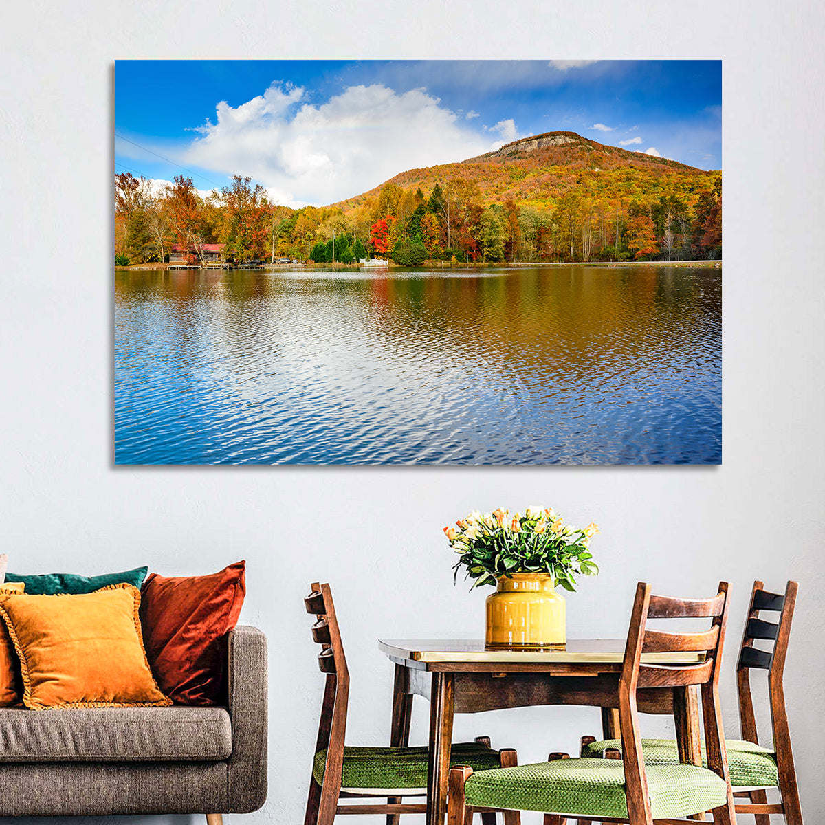 Yonah Mountain Lake View Wall Art in a room, landscape