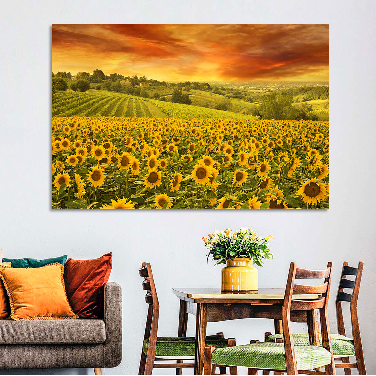 Sunflower Field at Golden Hour Wall Art
