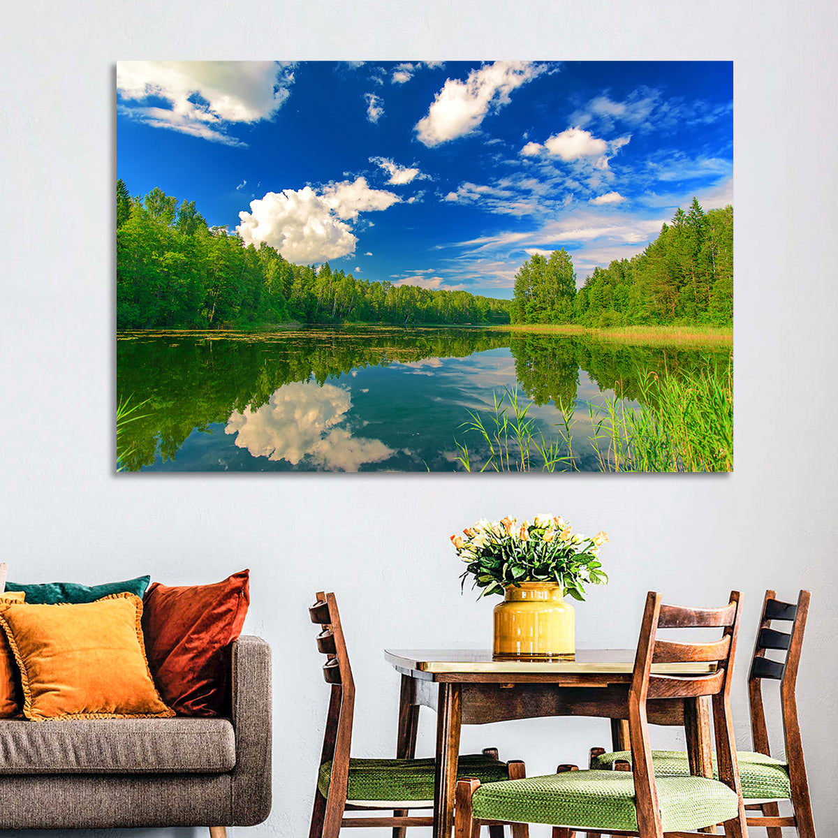 Kurtna Lake Reflection Wall Art in a room, landscape