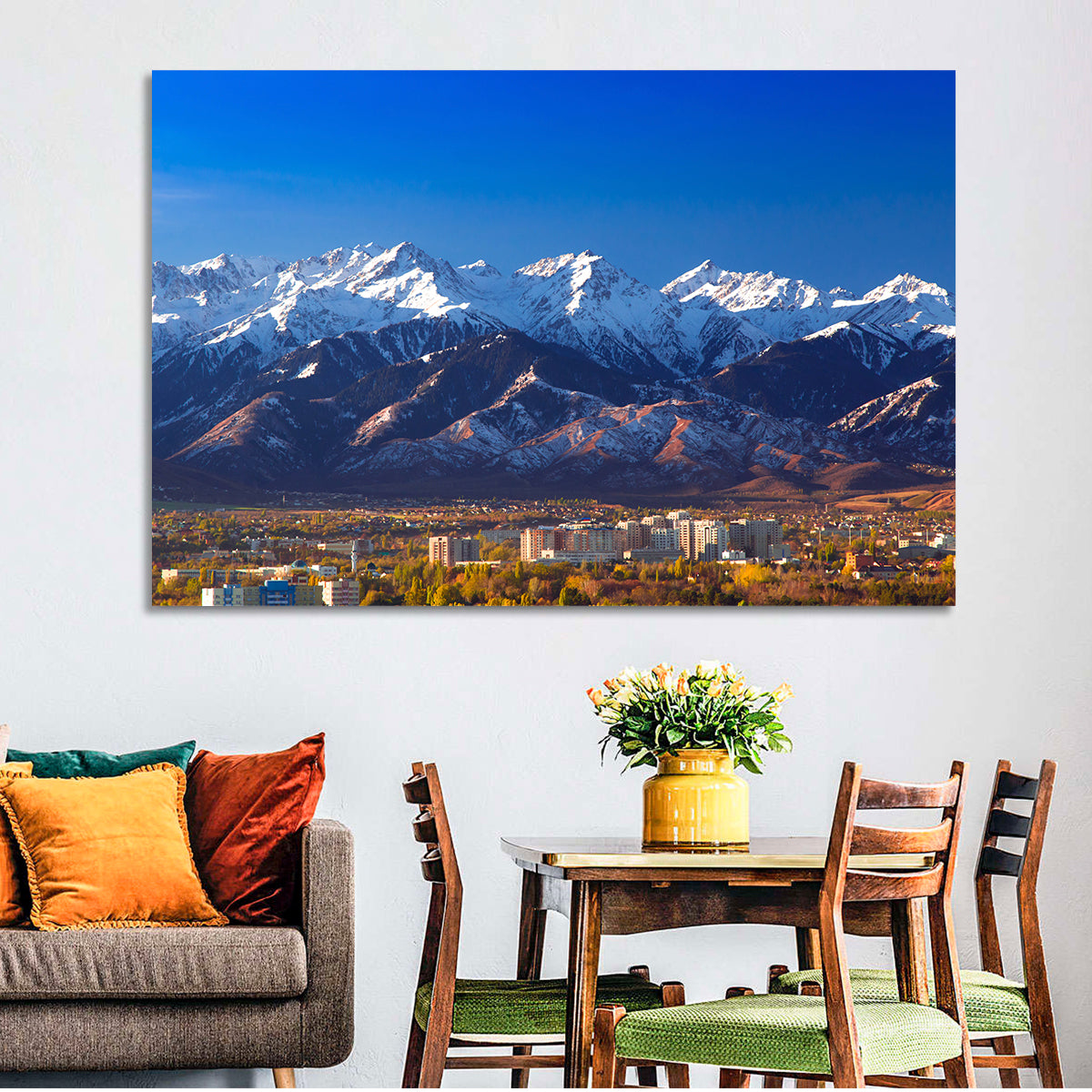 Almaty Snow-capped Trans-ili Alatau Wall Art in a room, landscape