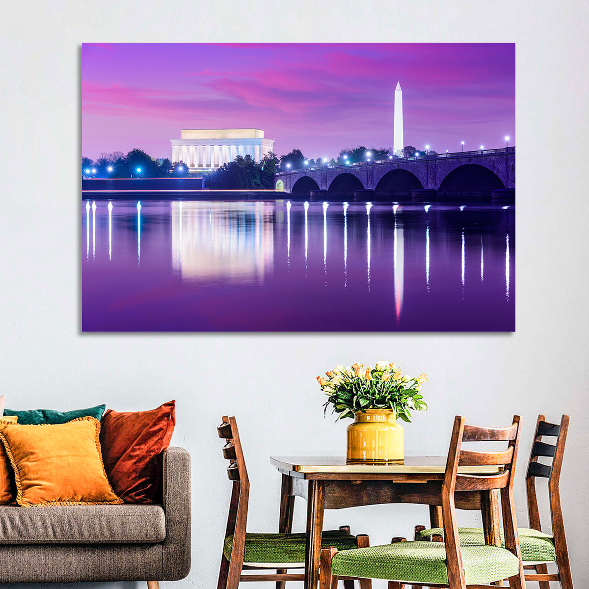 Purple Twilight Washington D.c. Skyline Wall Art in a room, landscape