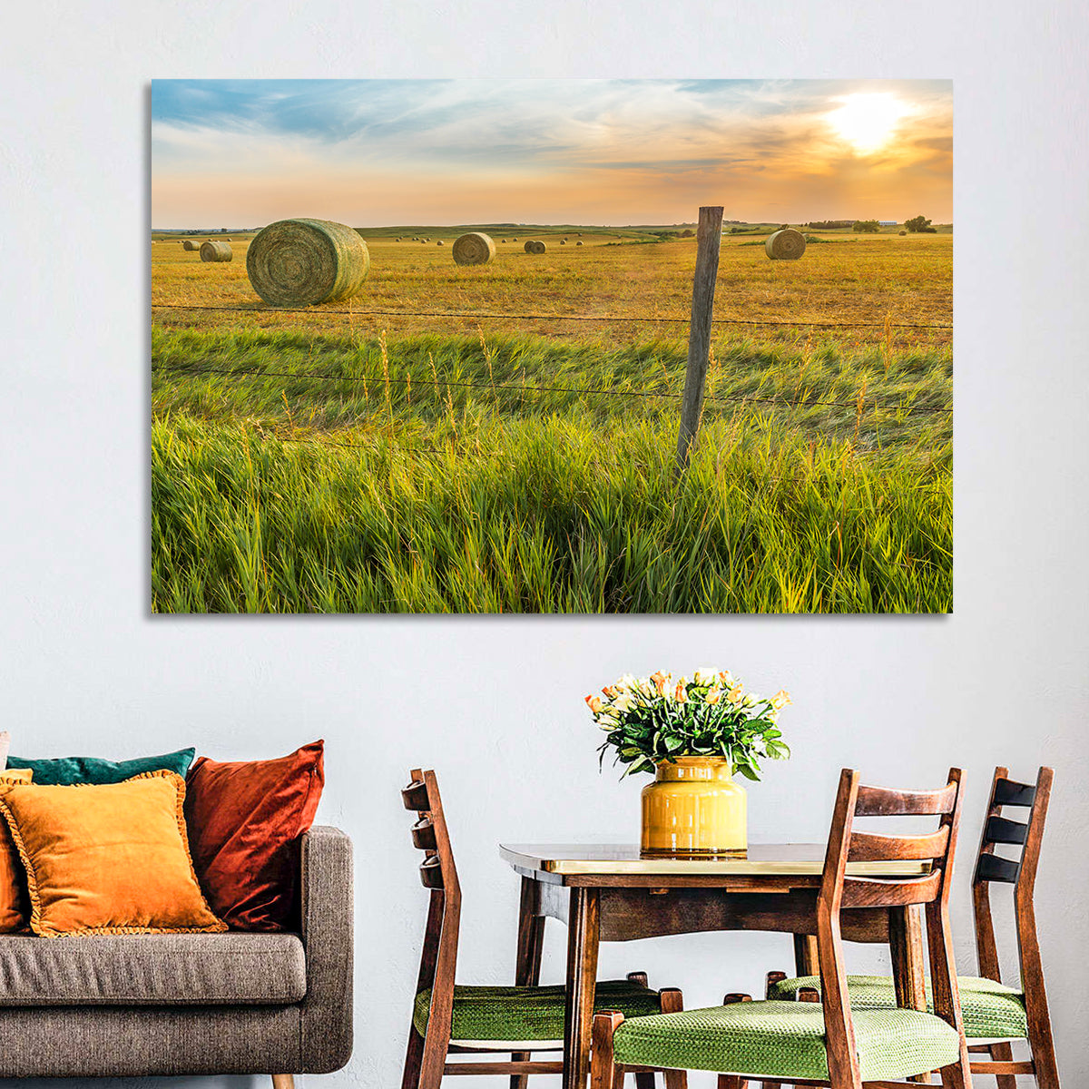 Hay Bales at Sunset Wall Art in a room, landscape