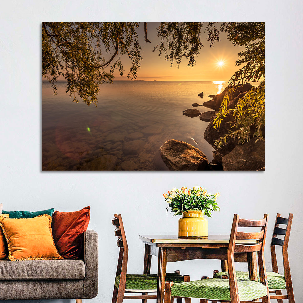 Simcoe Lake Golden Hour Wall Art in a room, landscape