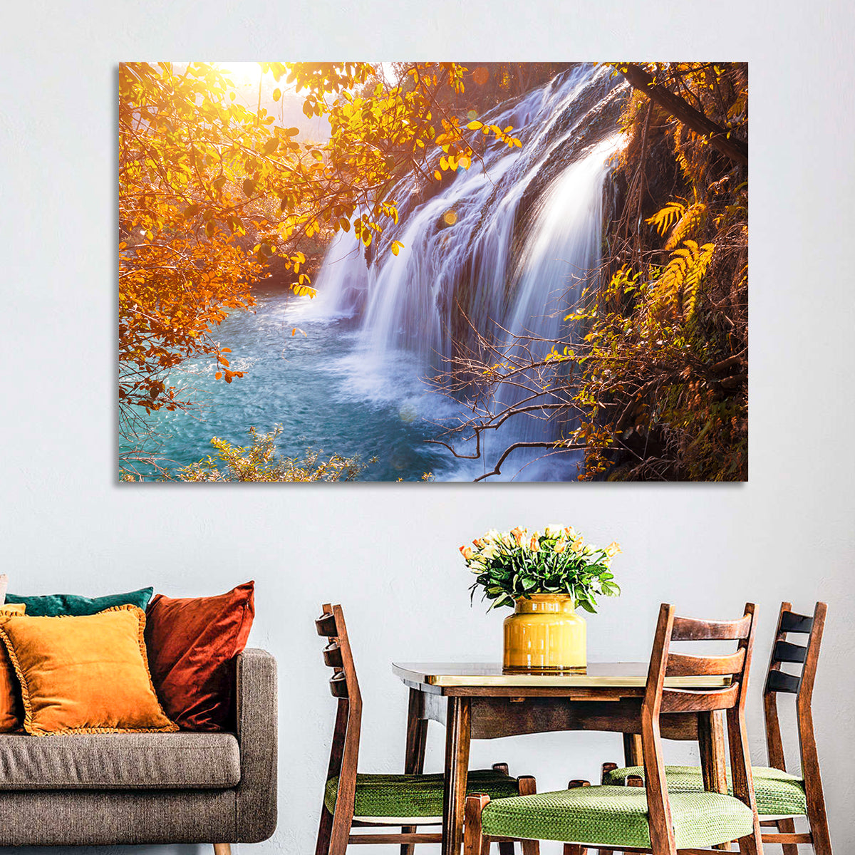 Golden Hour Waterfall in Autumn Forest Wall Art