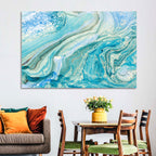 Aqua Marble Swirls with Silver Accents Wall Art