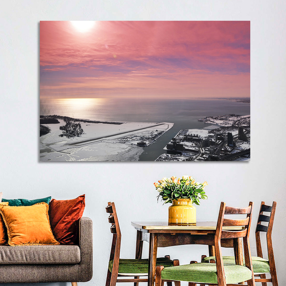 Lake Ontario Winter Skyline Wall Art in a room, landscape