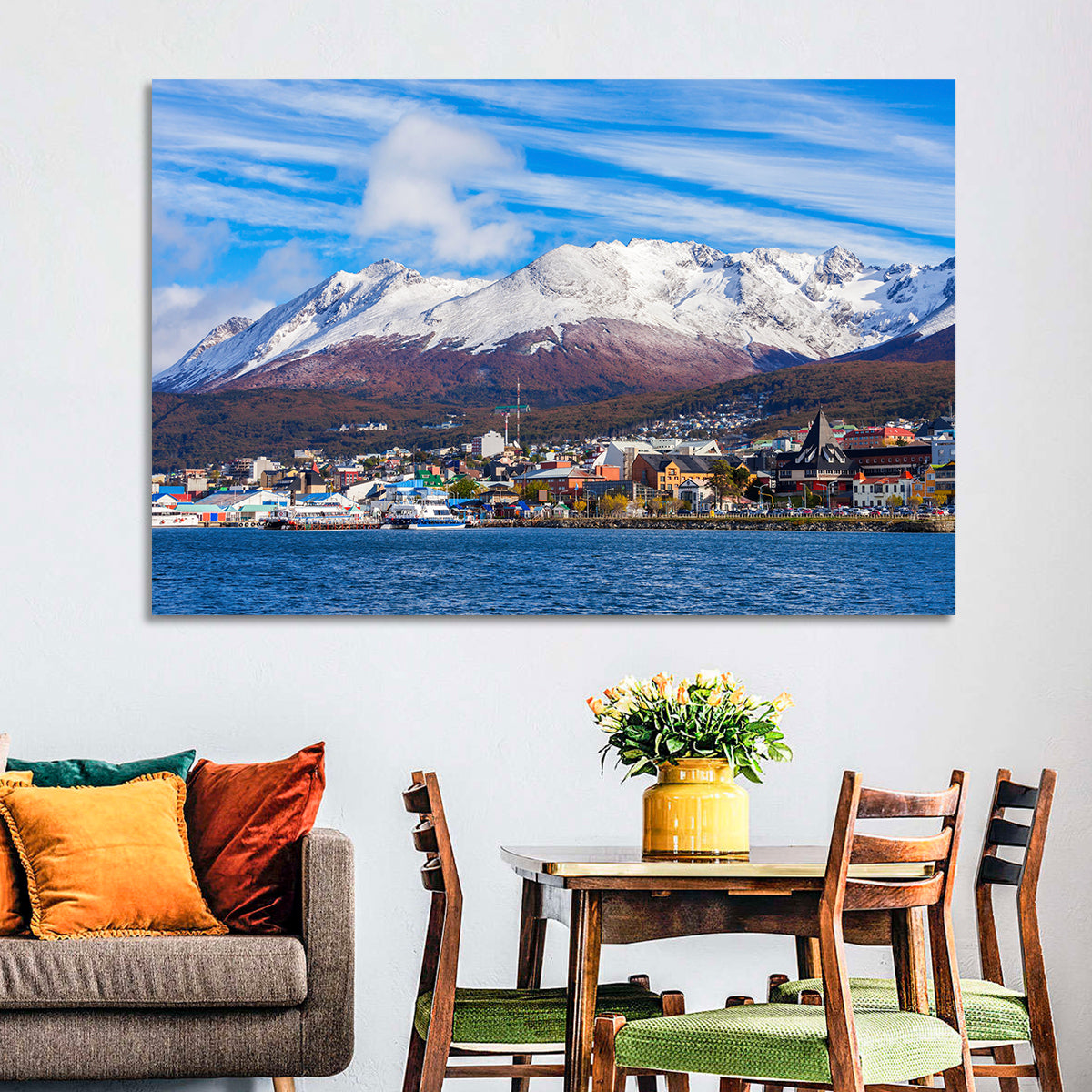 Ushuaia Harbor View Wall Art in a room, landscape