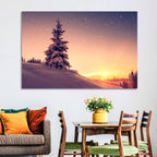 Snowy Sunset with Conifer Wall Art
