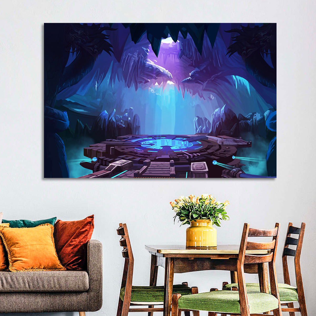 Alien Cave with Glowing Portal Wall Art in a room, landscape