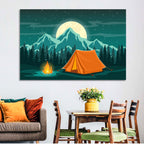 Moonlit Campfire Landscape Wall Art