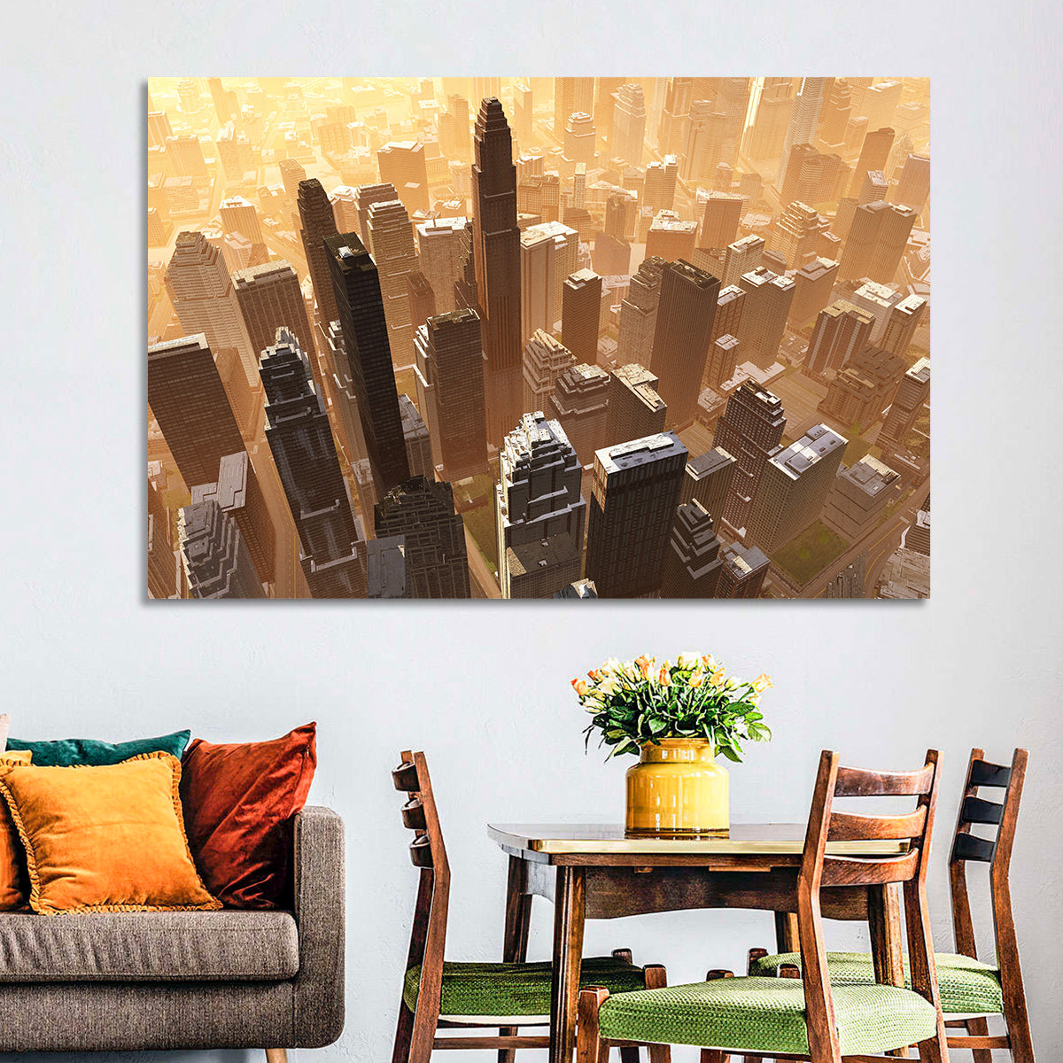 Arizona Skyscrapers at Golden Hour Wall Art in a room, landscape
