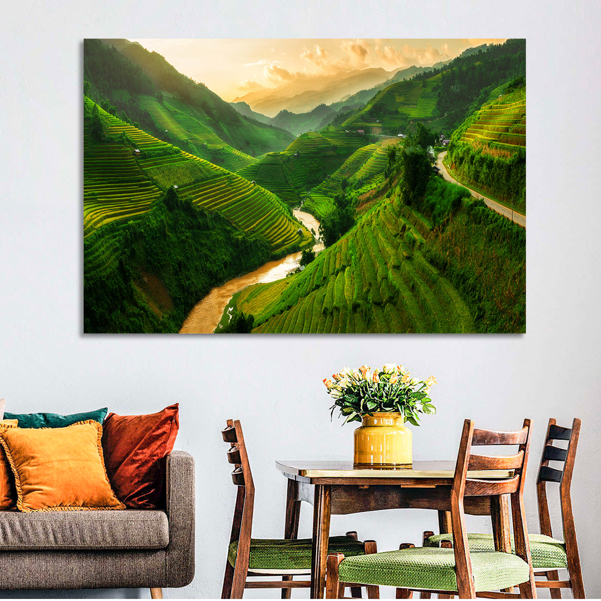 Mu Cang Chai Rice Terraces Wall Art in a room, landscape