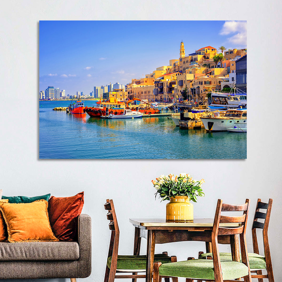 Old Jaffa Harbor Wall Art in a room, landscape