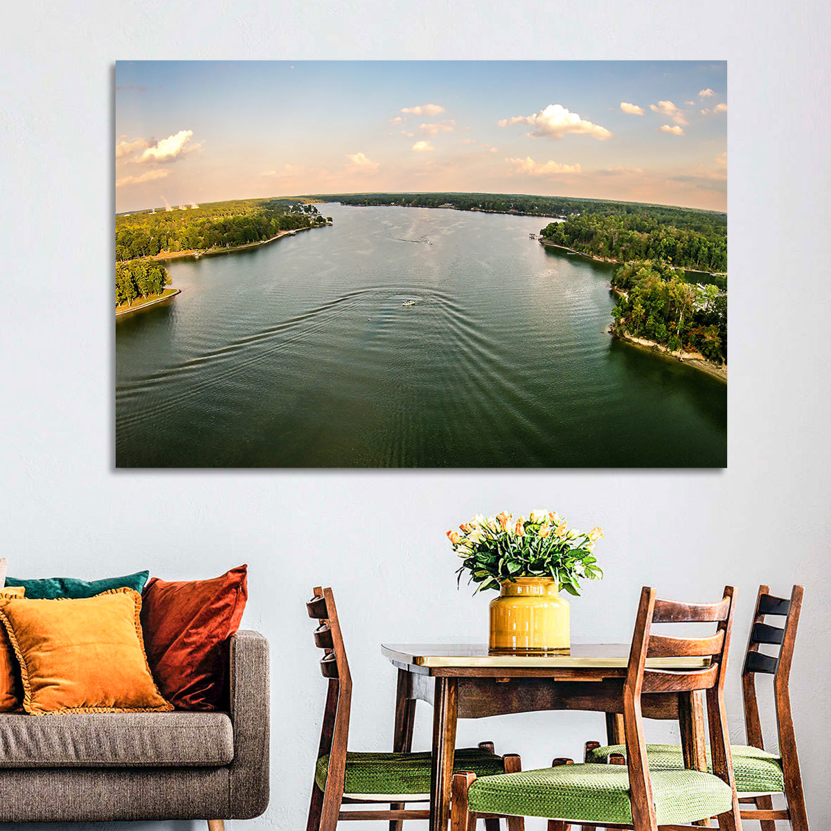 Lake Wylie Golden Hour Wall Art in a room, landscape