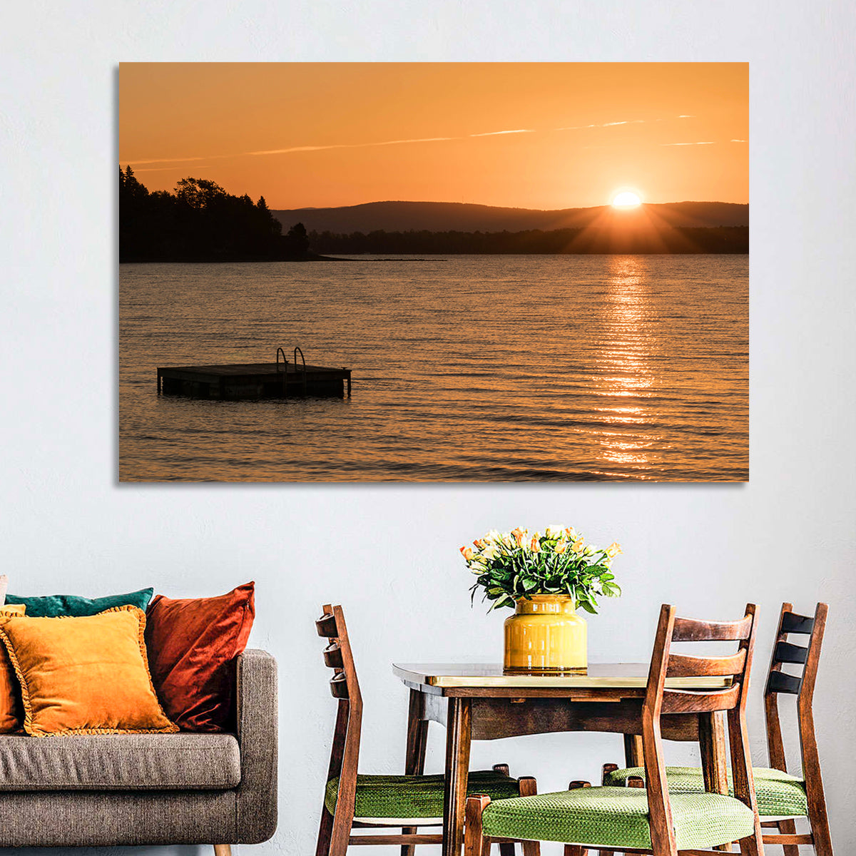 Lake Champlain Sunset Wall Art in a room, landscape