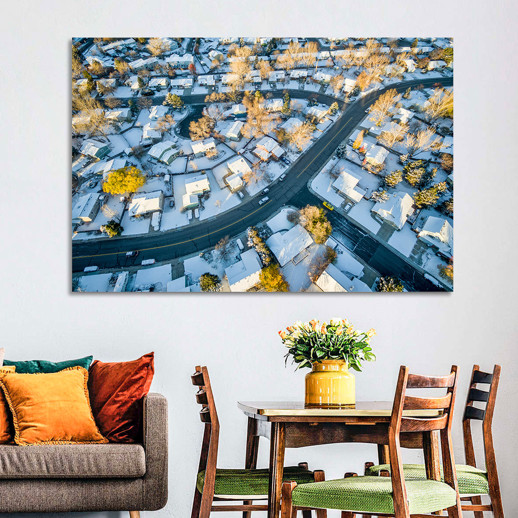 Snowy Fort Collins Neighborhood Aerial Wall Art