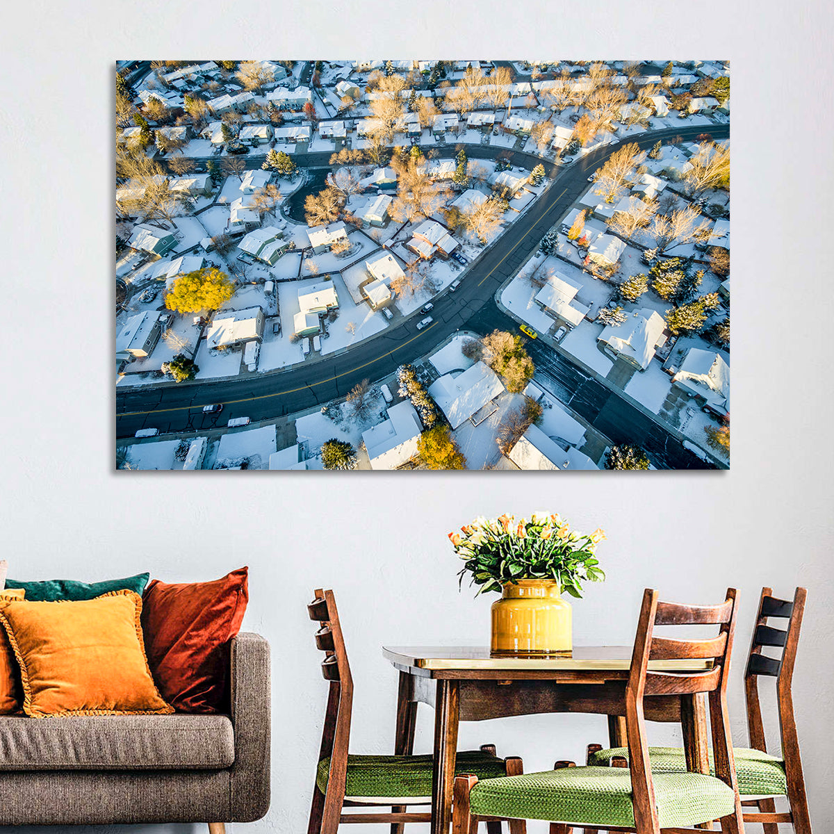 Snowy Fort Collins Neighborhood Aerial Wall Art