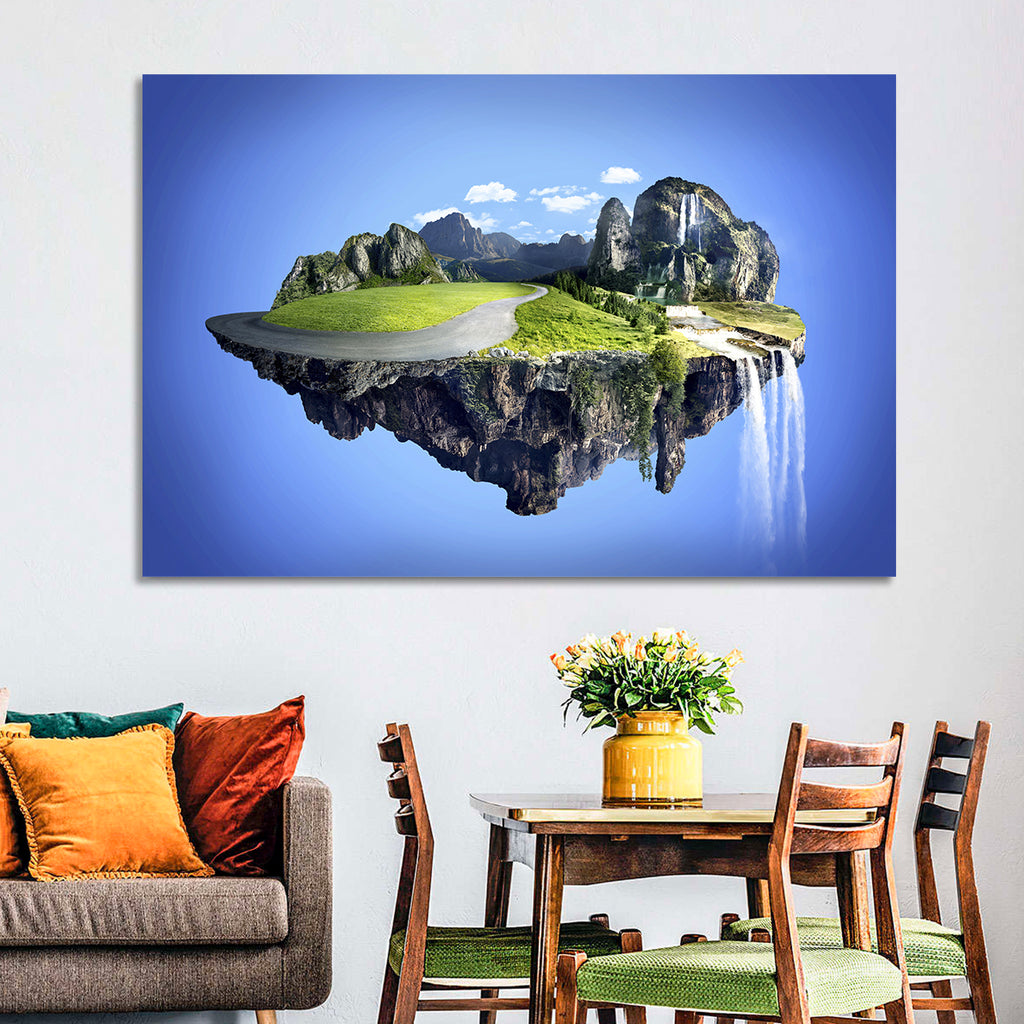 Surreal Floating Island with Waterfalls Wall Art