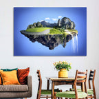 Surreal Floating Island with Waterfalls Wall Art