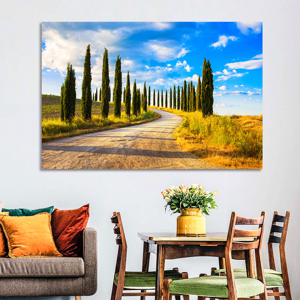 Sunlit Tuscany Cypress Road Wall Art