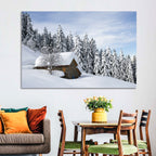 Snow Covered Alpine Cabin Wall Art