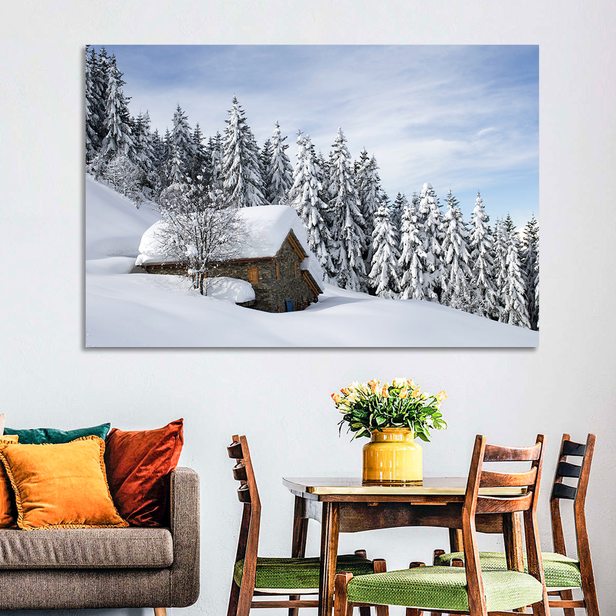 Snow Covered Alpine Cabin Wall Art