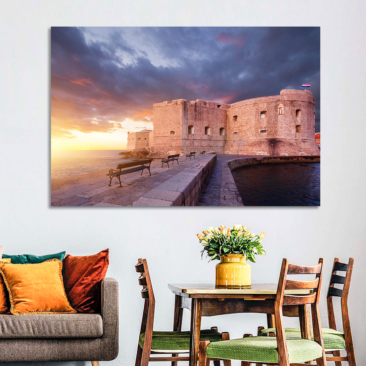 Fort Bokar at Sunset, Dubrovnik Wall Art in a room, landscape