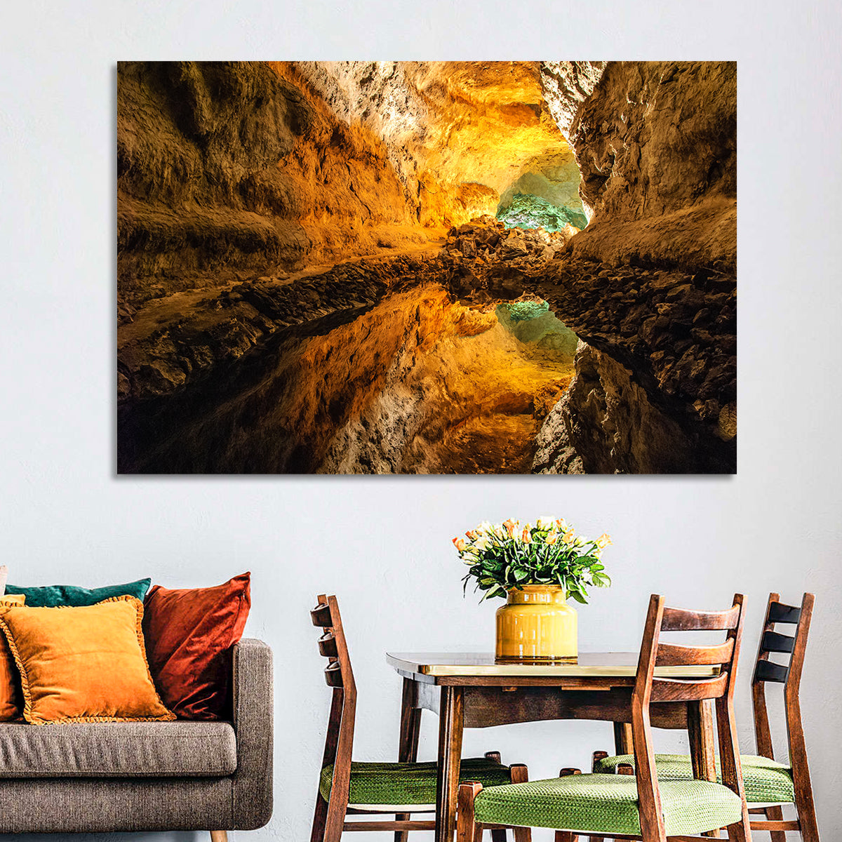 Cave Lake Reflection Wall Art in a room, landscape
