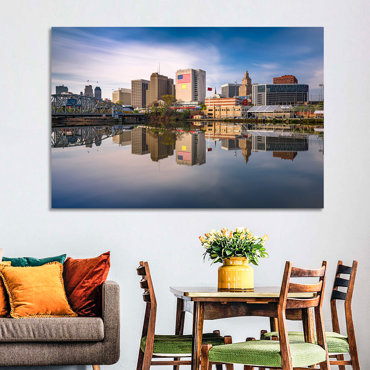 Newark Skyline Reflection Wall Art in a room, landscape