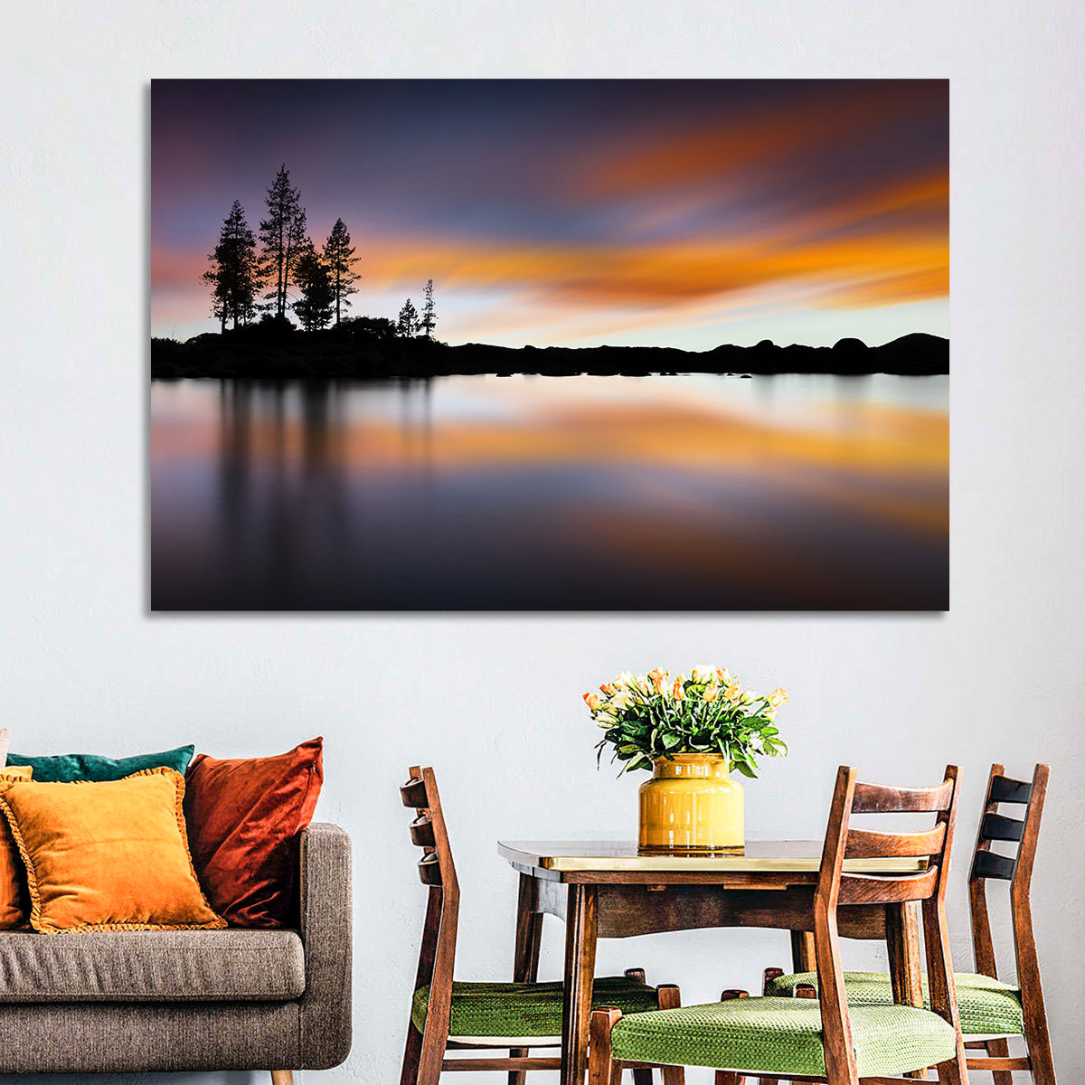 Lake Tahoe Golden Hour Reflection Wall Art in a room, landscape