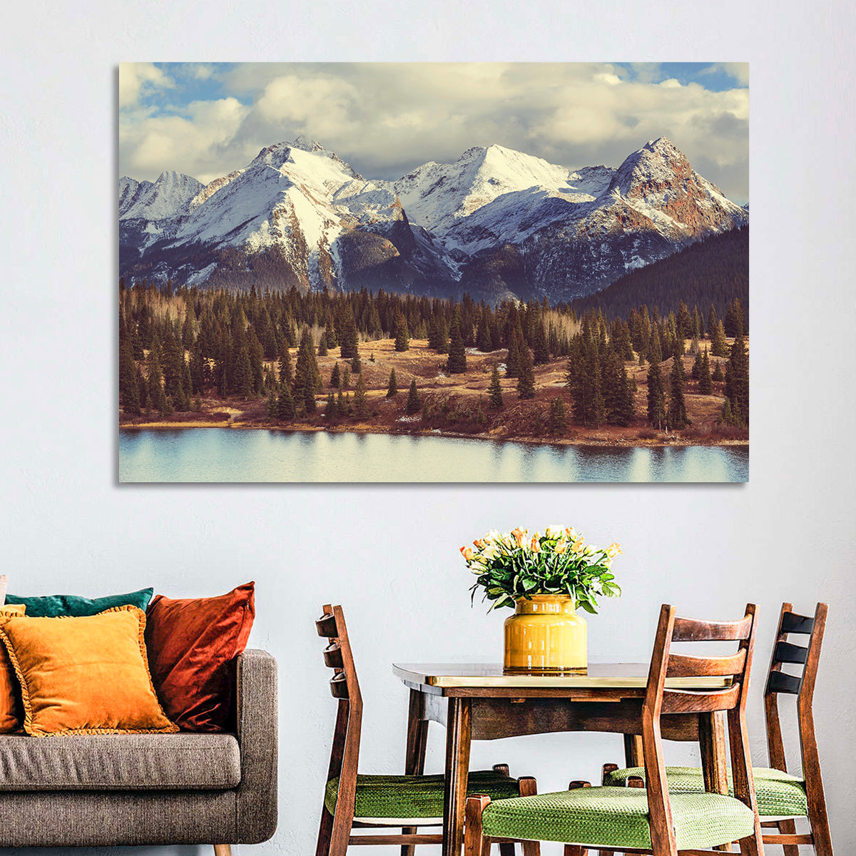 Snow-capped Colorado Rockies Wall Art in a room, landscape