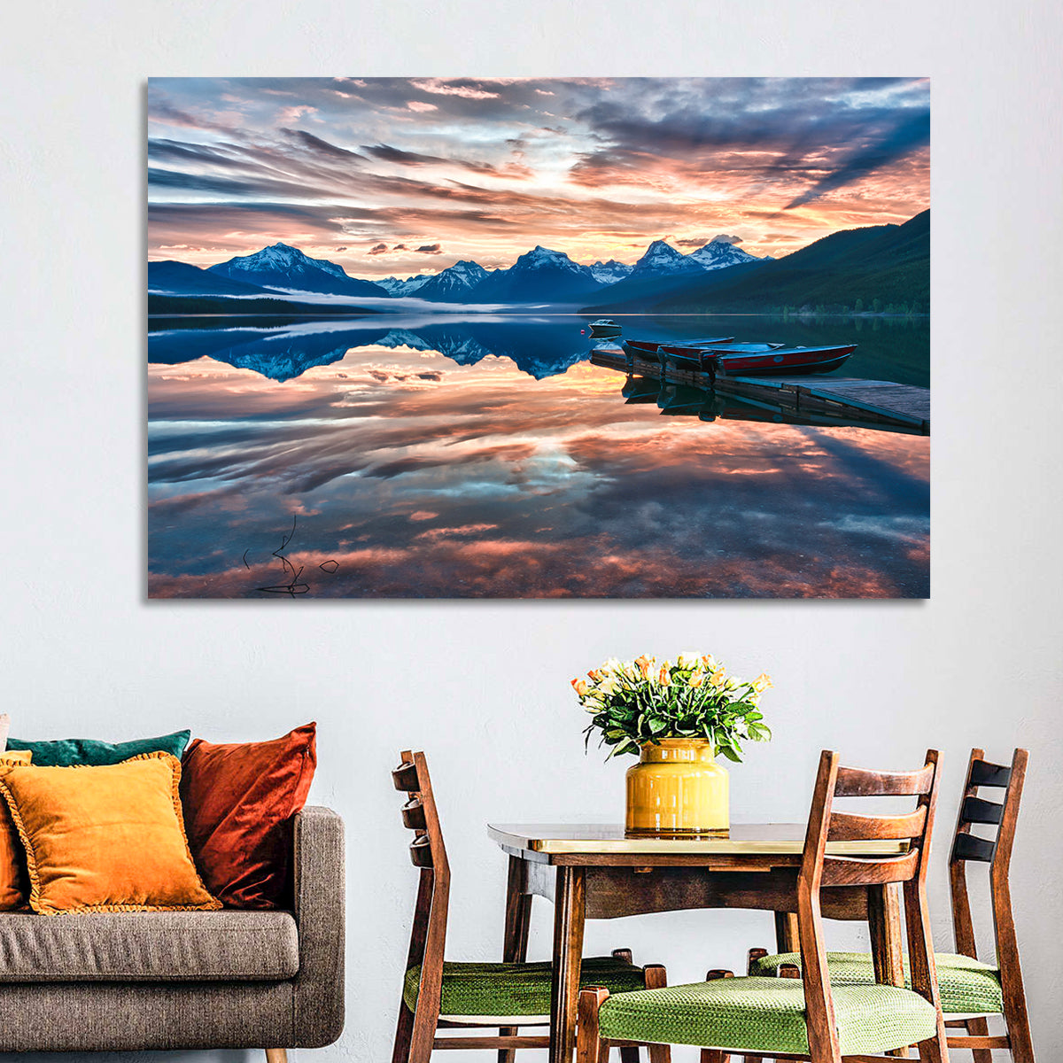 Lake Mcdonald Sunrise Wall Art in a room, landscape