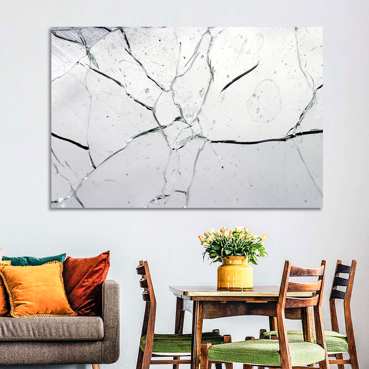 Fractured Glass Macro Study Wall Art in a room, landscape