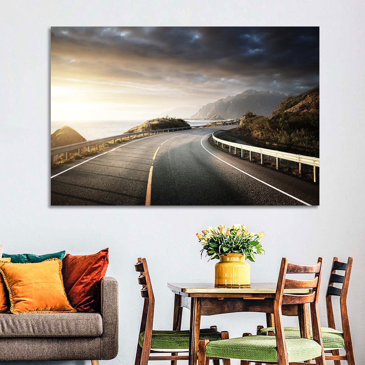 Golden Sunrise Coastal Road Wall Art