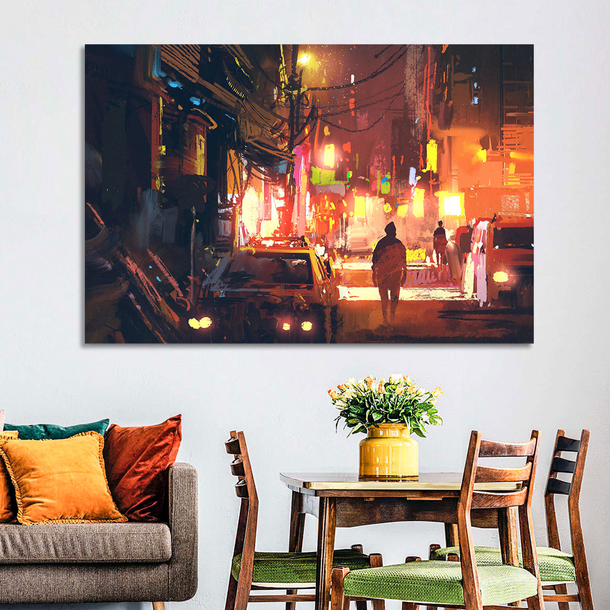 Old Street Lights at Night Wall Art in a room, landscape