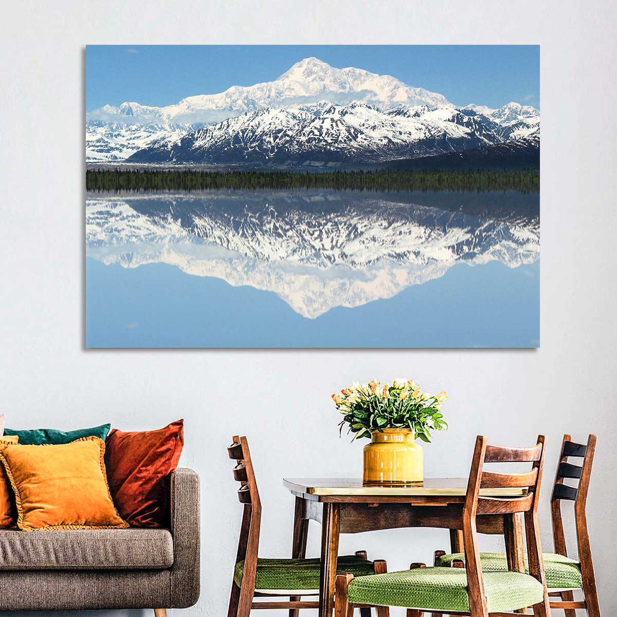 Denali Peak Reflection Wall Art in a room, landscape