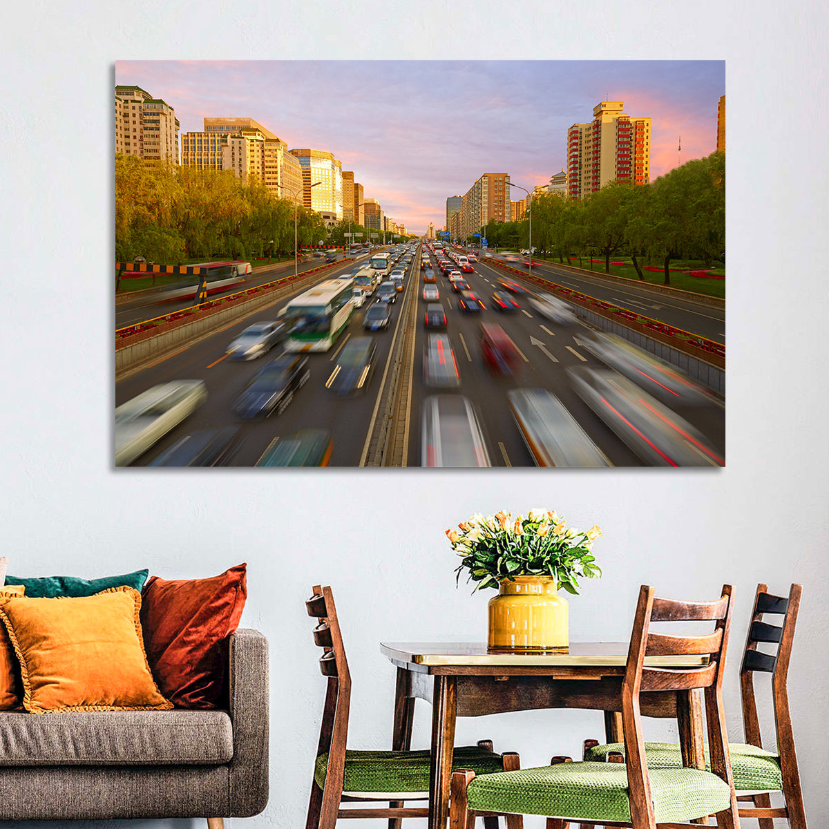 Beijing Sunset Traffic Streaks Wall Art