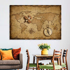 Retro Map with Biplane and Compass Wall Art